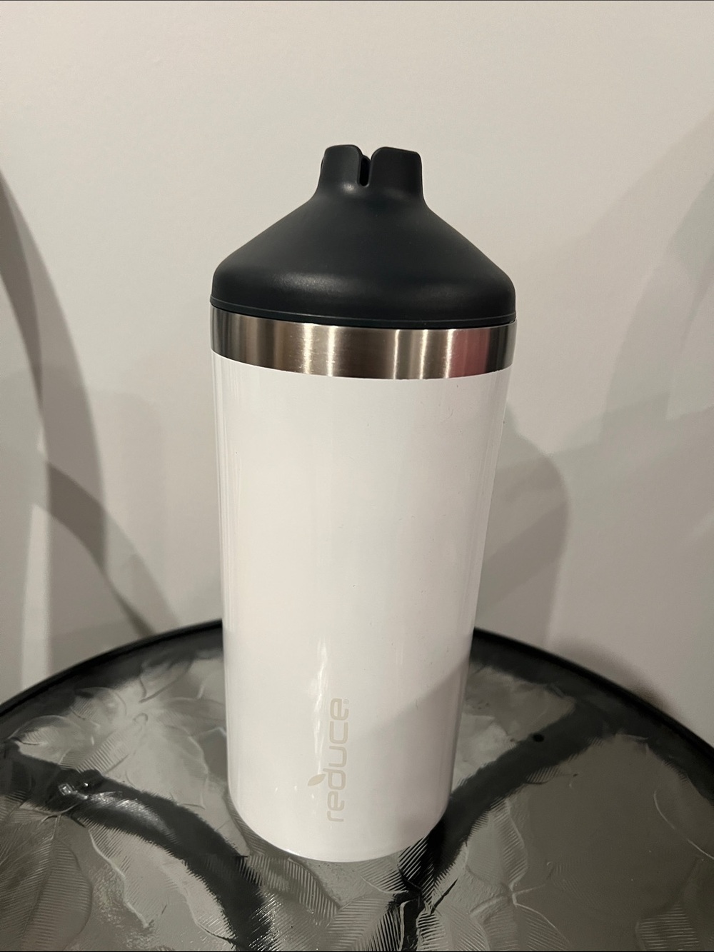 Wine Bottle Cooler-White Stainless Travel Tumbler with Black Lid